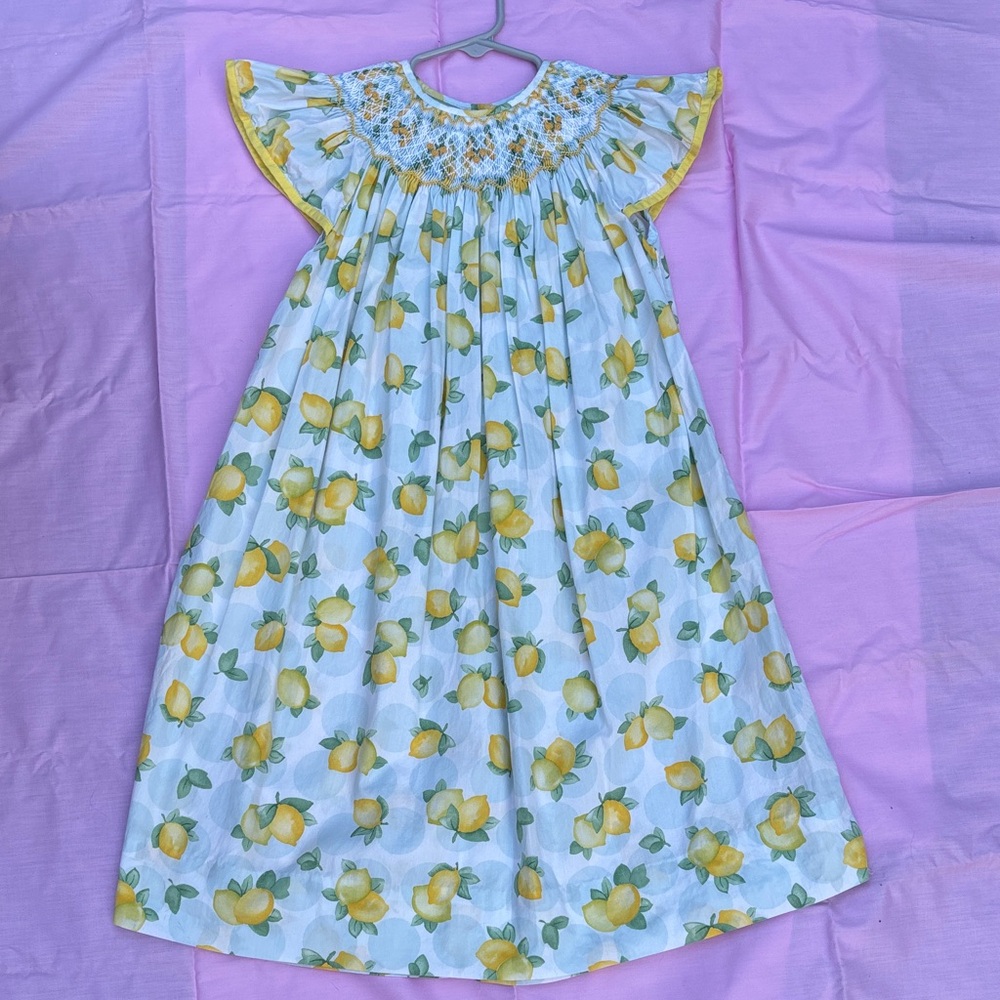 Velani Girls' Smocked Lemon Nightgown in Yellow and White